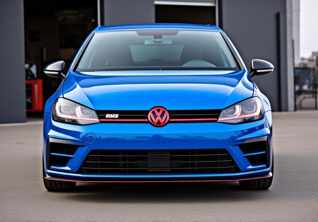 Vibrant blue Volkswagen Golf R MK7.5, poised and ready for a Stage 2 performance tuning session.